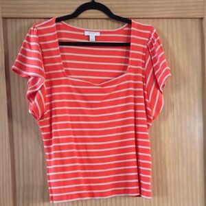 Stylish Orange and White Striped Short Sleeve Top